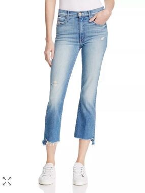 Mother Insider Crop Step Fray Jeans Shake Well Wash size 25 light blue denim